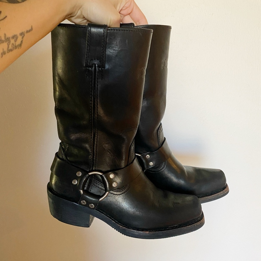 Black Leather Harness Boots